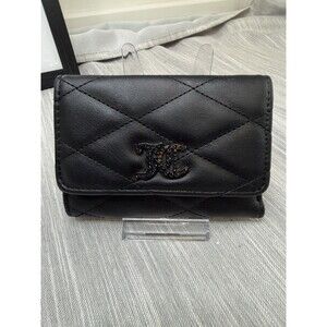 Juicy Couture Black Quilted Trifold Wallet JC Rhinestone